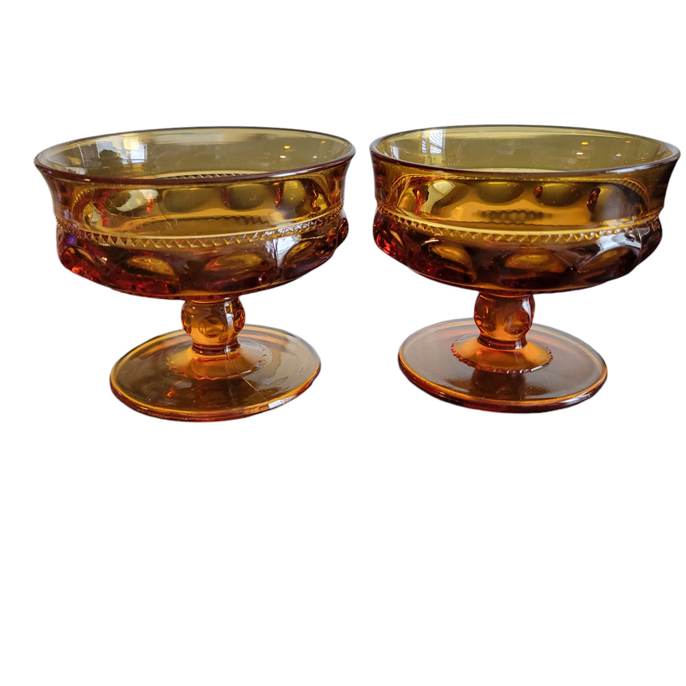 MCM  Sherbet Fruit Dessert Cup Round Gold‎ Crown by Indiana Glass Fall Set of 2